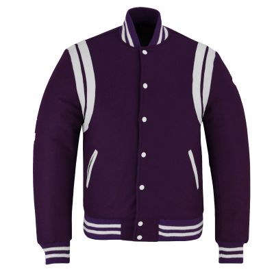 Double Stripe Varsity Jacket Purple- White